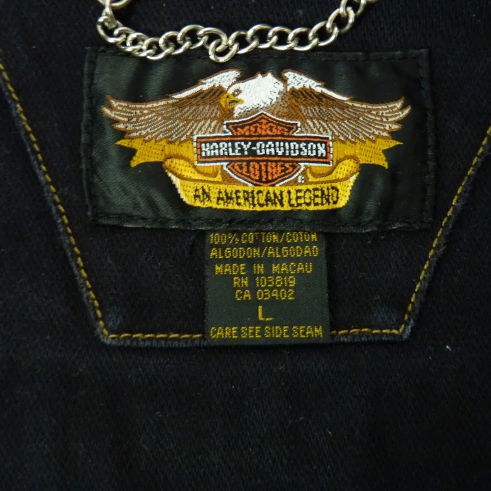 VINTAGE Genuine HARLEY-DAVIDSON Women's L Black Denim Motorcycle Jacket - Picture 9 of 13